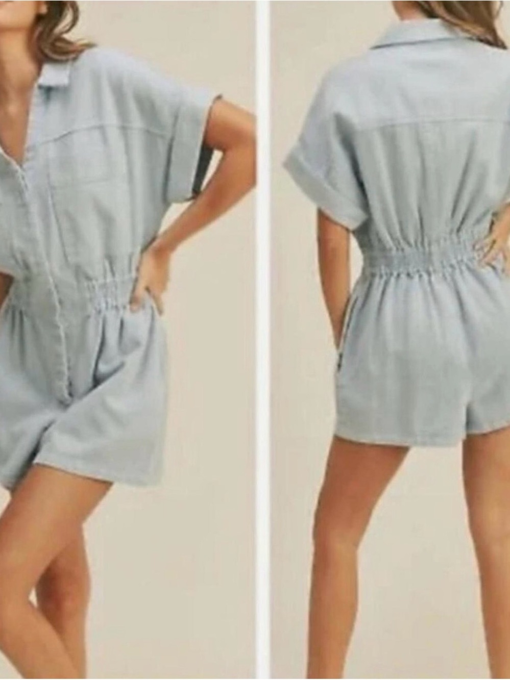 Miou Muse Light Blue Short Sleeve Romper Small
